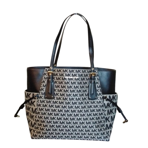 NEW Michael Kors Voyager Tote Black And Tan Jaquard Bag - Picture 1 of 12